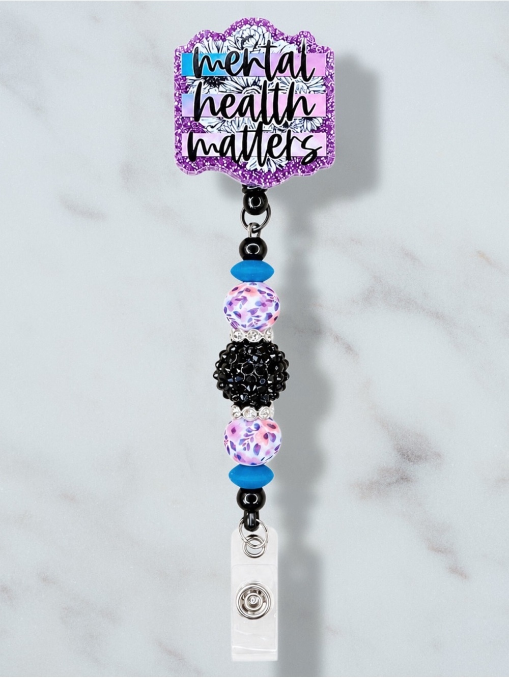 Mental Health Matters Beaded Badge Reel - Purple & Blue